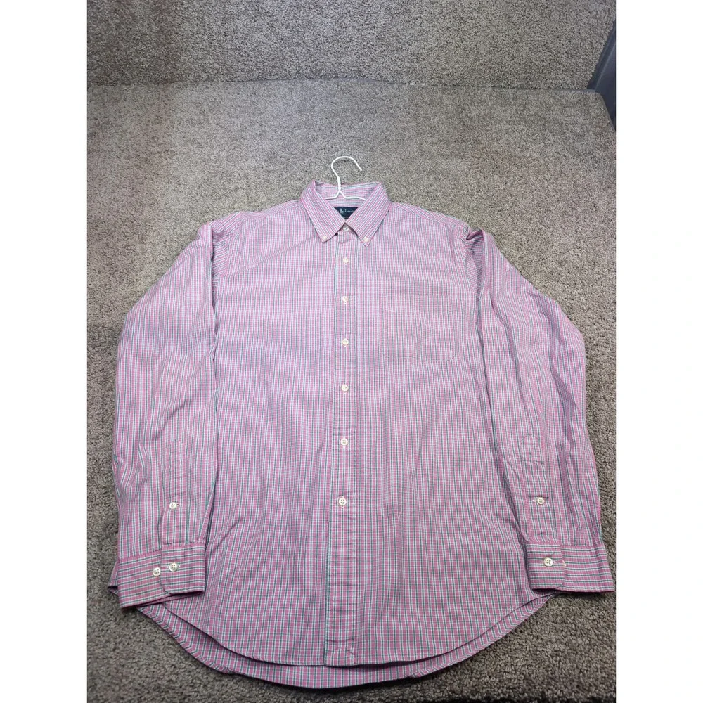 Ralph Lauren Custom Fit Plaid Shirt Mens 16.5 L Pink Green Long Sleeve Button‎